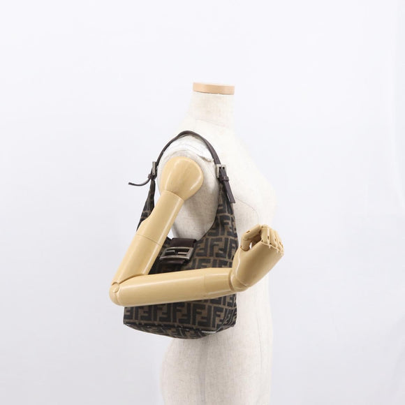 FENDI Zucca Canvas Mamma Baguette Shoulder Bag Black Brown Auth 164204