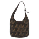 FENDI Zucca Canvas Mamma Baguette Shoulder Bag Black Brown Auth 164204-2