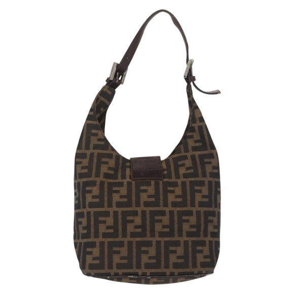 FENDI Zucca Canvas Mamma Baguette Shoulder Bag Black Brown Auth 164204