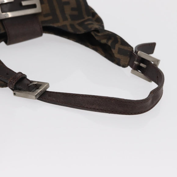 FENDI Zucca Canvas Mamma Baguette Shoulder Bag Black Brown Auth 164204