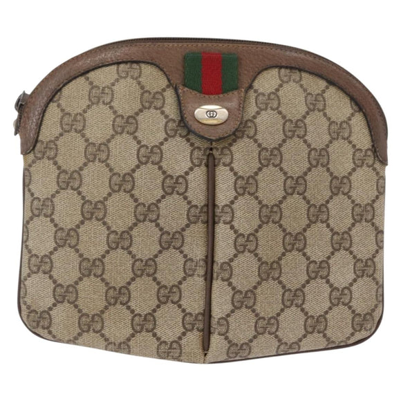 GUCCI GG Supreme Web Sherry Line Bag PVC Beige Gold 904 02 047 Auth 164205