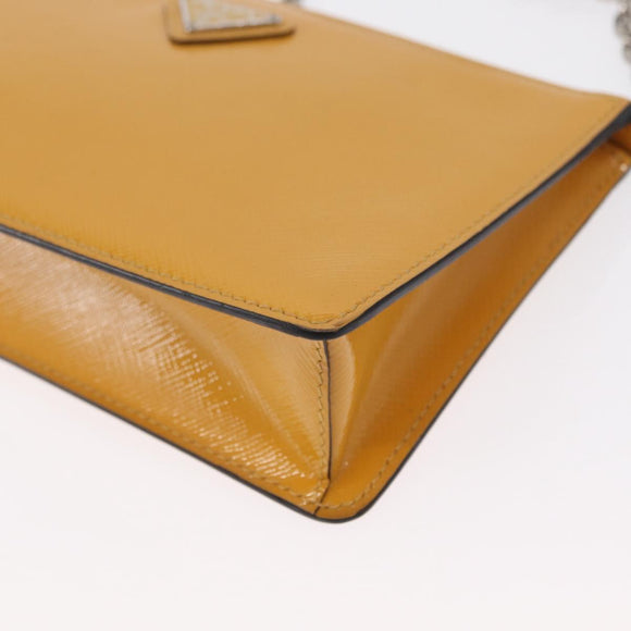 PRADA Chain Shoulder Bag Safiano leather Yellow Silver Auth 164207