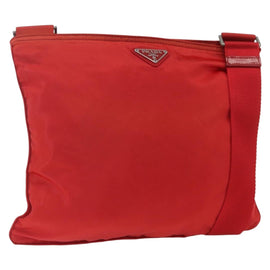 PRADA Shoulder Bag Nylon Red Silver Auth 164209