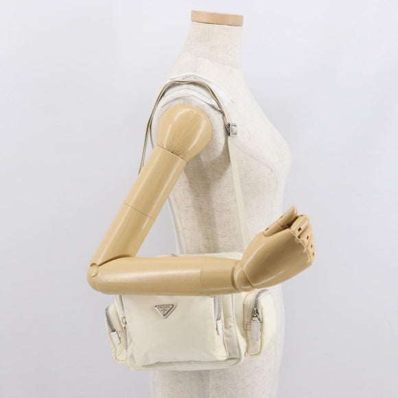 PRADA Shoulder Bag Nylon White Silver Auth 164214