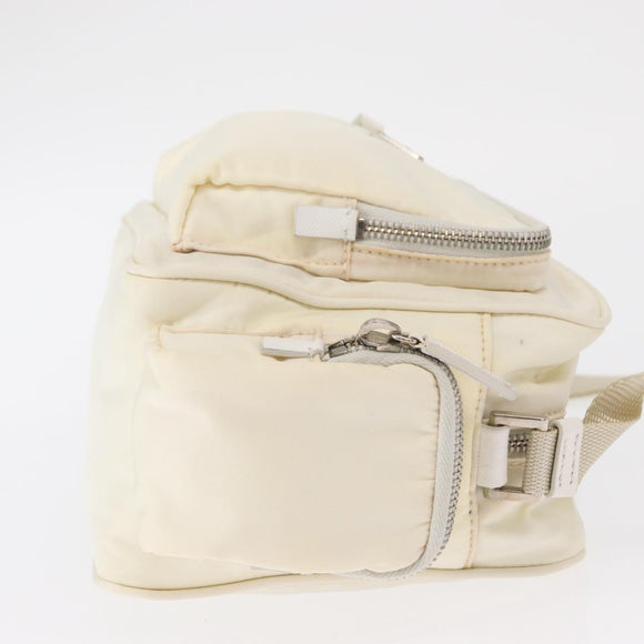 PRADA Shoulder Bag Nylon White Silver Auth 164214