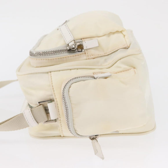 PRADA Shoulder Bag Nylon White Silver Auth 164214