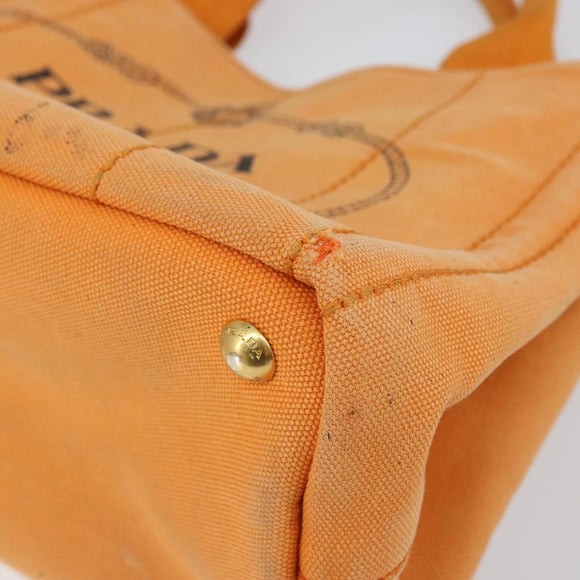 PRADA Canapa PM Hand Bag Canvas Orange Gold Auth 164219