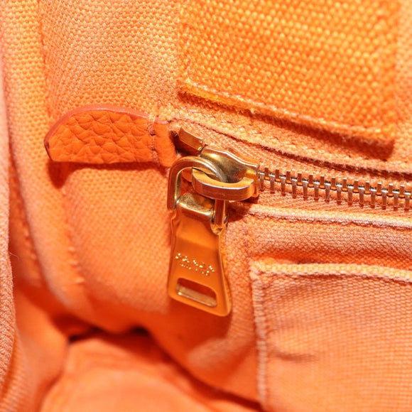 PRADA Canapa PM Hand Bag Canvas Orange Gold Auth 164219