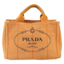 PRADA Canapa PM Hand Bag Canvas Orange Gold Auth 164219-2