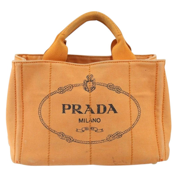 PRADA Canapa PM Hand Bag Canvas Orange Gold Auth 164219
