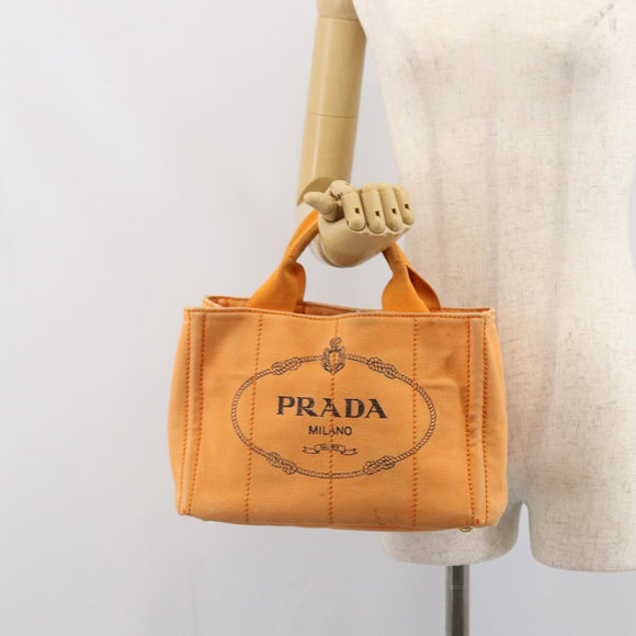 PRADA Canapa PM Hand Bag Canvas Orange Gold Auth 164219