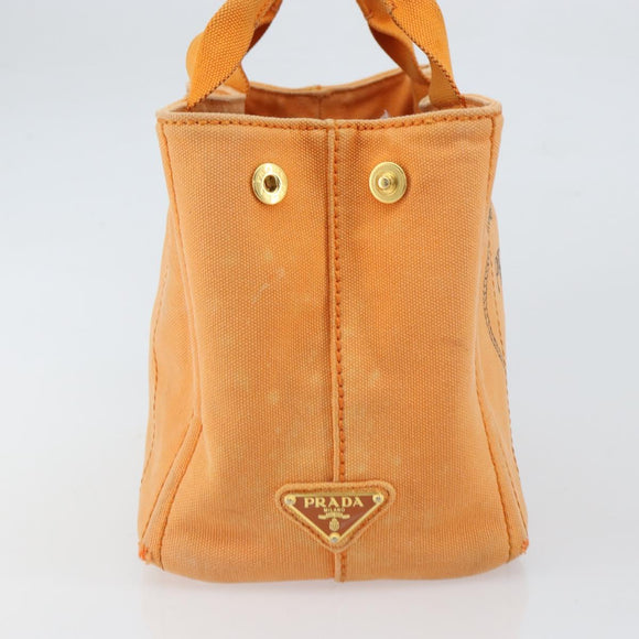 PRADA Canapa PM Hand Bag Canvas Orange Gold Auth 164219