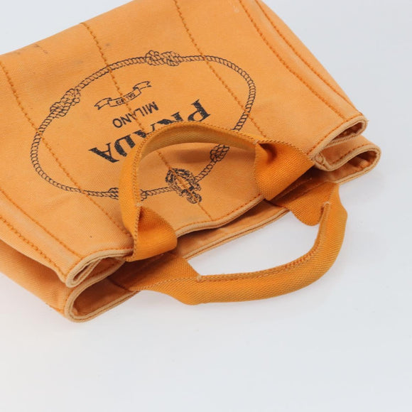 PRADA Canapa PM Hand Bag Canvas Orange Gold Auth 164219