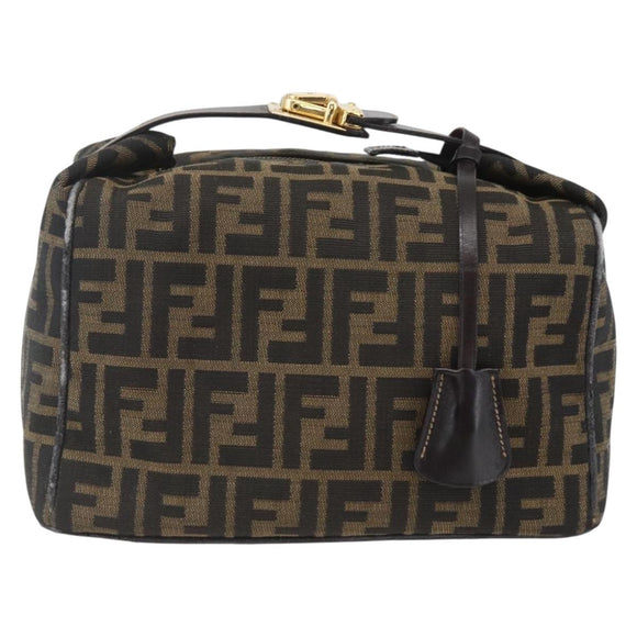 FENDI Zucca Canvas Vanity Pouch Black Brown Auth 164221