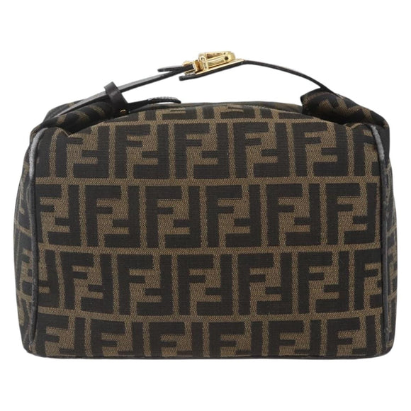 FENDI Zucca Canvas Vanity Pouch Black Brown Auth 164221