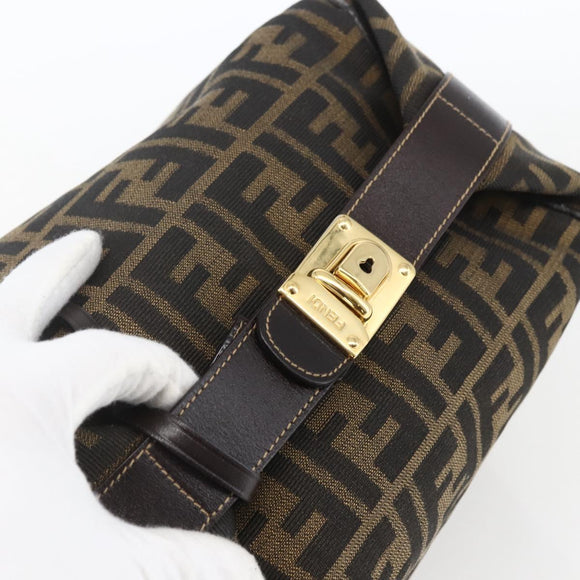 FENDI Zucca Canvas Vanity Pouch Black Brown Auth 164221
