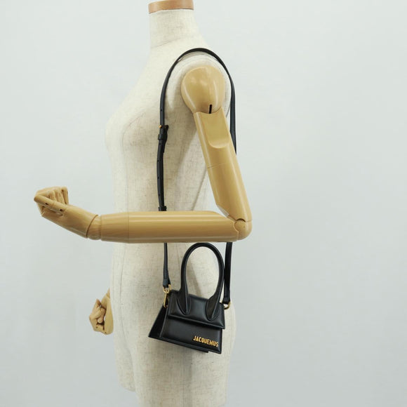 JACQUEMUS Chiquito Hand Bag Leather 2way Black Gold Auth 164223M