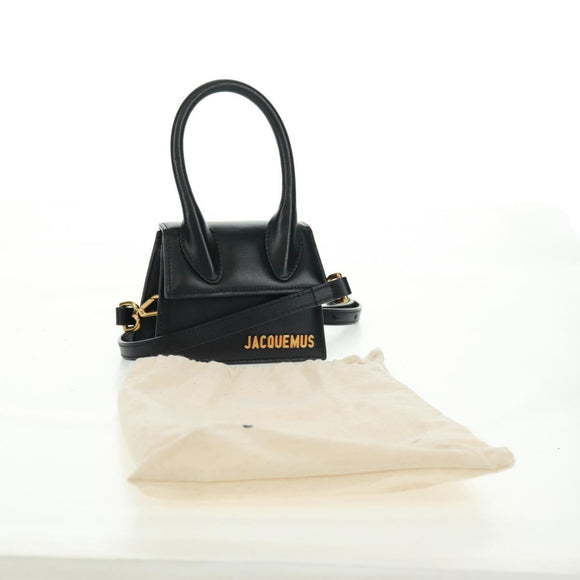 JACQUEMUS Chiquito Hand Bag Leather 2way Black Gold Auth 164223M