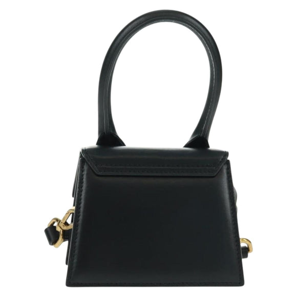 JACQUEMUS Chiquito Hand Bag Leather 2way Black Gold Auth 164223M