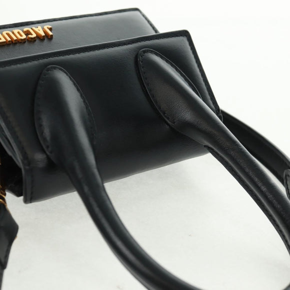 JACQUEMUS Chiquito Hand Bag Leather 2way Black Gold Auth 164223M