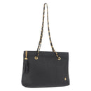 BALLY Quilted Chain Shoulder Bag Leather Black Gold Auth 164225-1