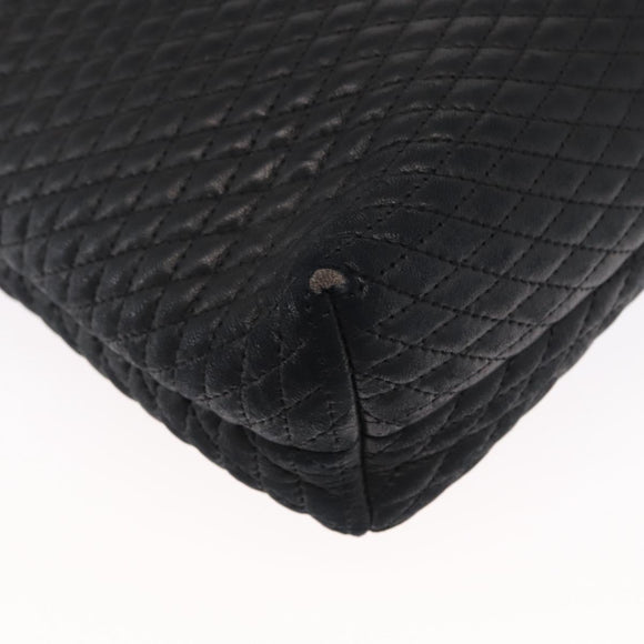 BALLY Quilted Chain Shoulder Bag Leather Black Gold Auth 164225