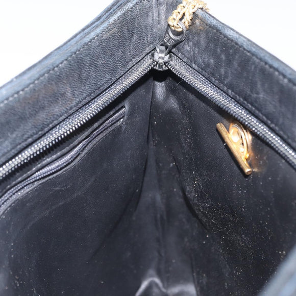 BALLY Quilted Chain Shoulder Bag Leather Black Gold Auth 164225