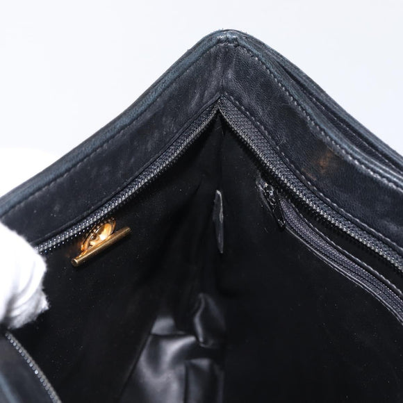 BALLY Quilted Chain Shoulder Bag Leather Black Gold Auth 164225