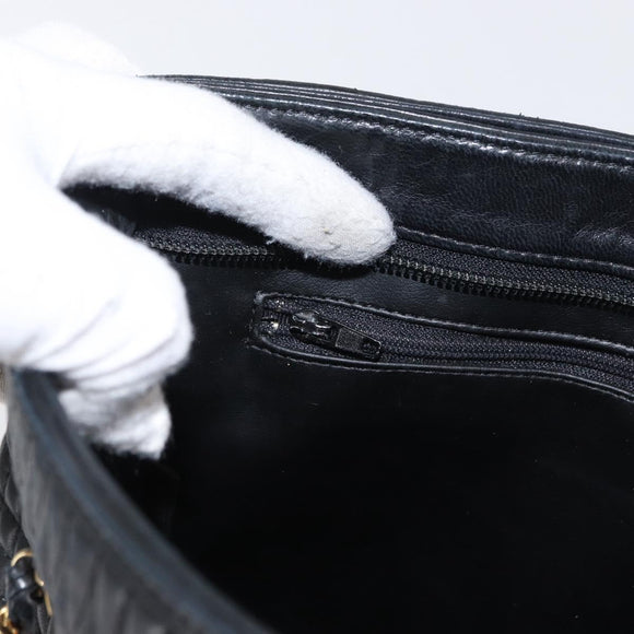 BALLY Quilted Chain Shoulder Bag Leather Black Gold Auth 164225