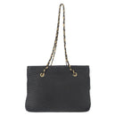 BALLY Quilted Chain Shoulder Bag Leather Black Gold Auth 164225-2