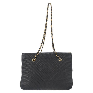 BALLY Quilted Chain Shoulder Bag Leather Black Gold Auth 164225 - 0