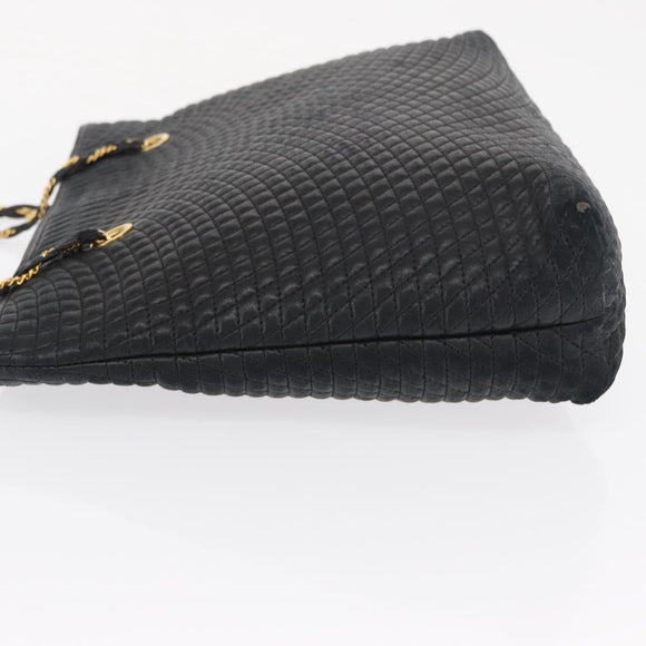 BALLY Quilted Chain Shoulder Bag Leather Black Gold Auth 164225