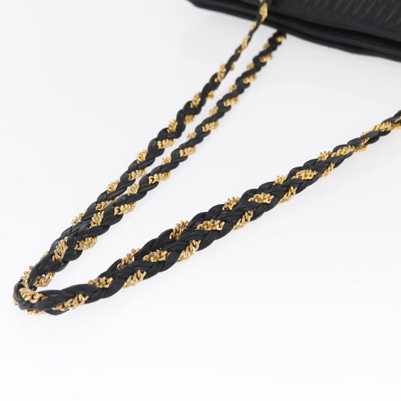 BALLY Quilted Chain Shoulder Bag Leather Black Gold Auth 164225