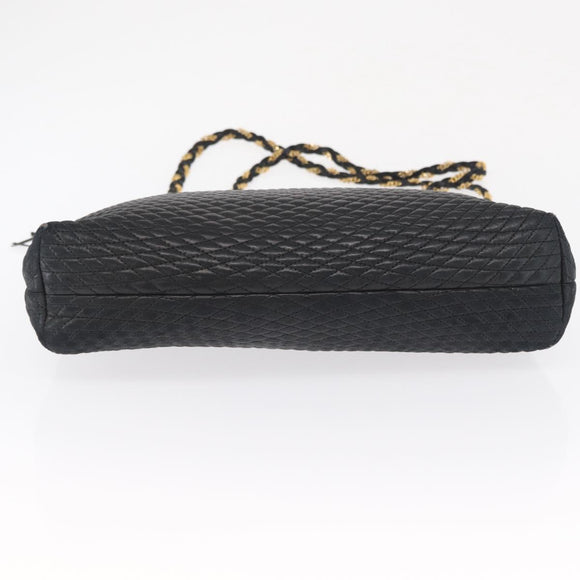 BALLY Quilted Chain Shoulder Bag Leather Black Gold Auth 164225