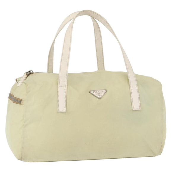 PRADA Hand Bag Nylon Ivory Silver Auth 164232
