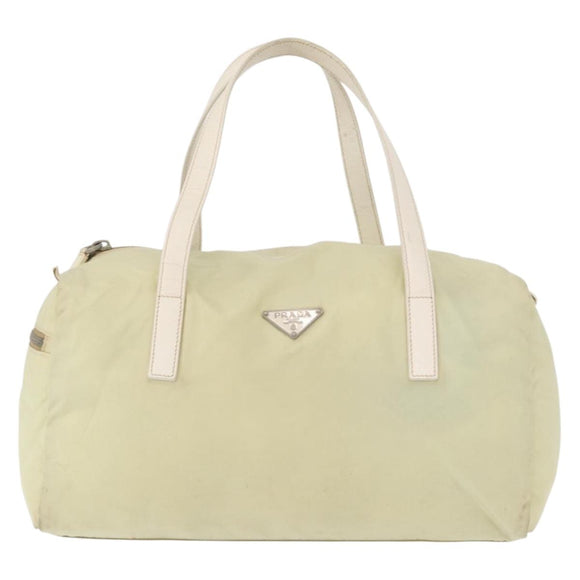 PRADA Hand Bag Nylon Ivory Silver Auth 164232