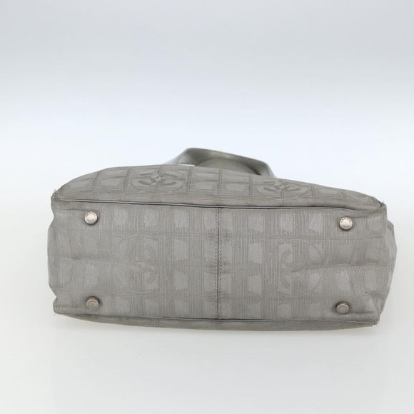 CHANEL New Travel line Tote Bag Silver CC Auth 164236