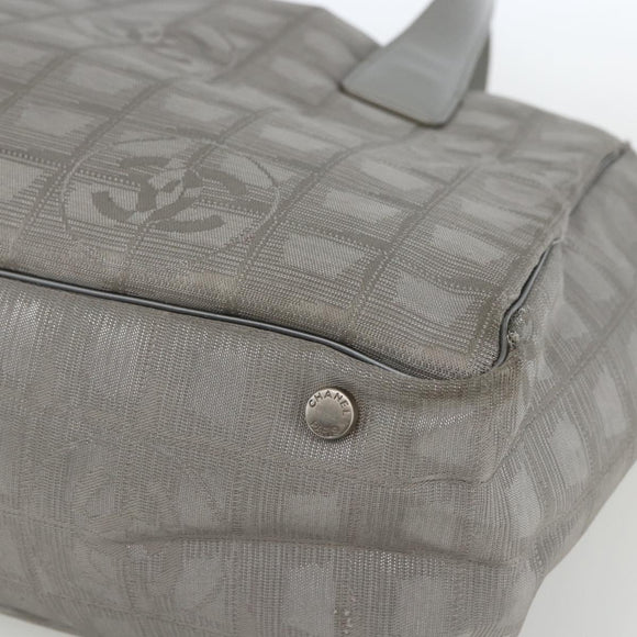 CHANEL New Travel line Tote Bag Silver CC Auth 164236