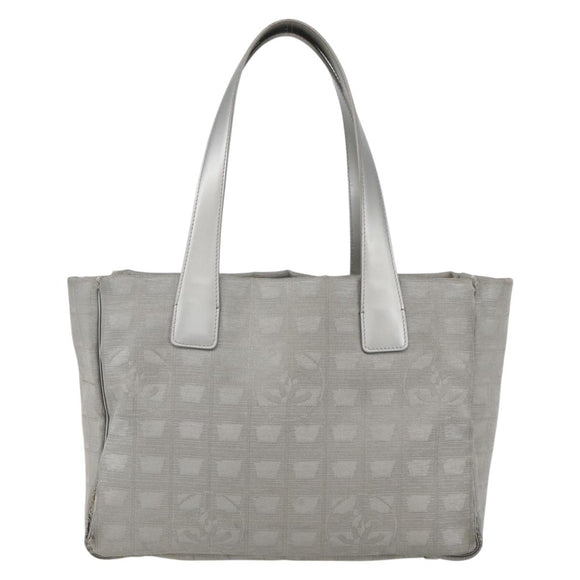 CHANEL New Travel line Tote Bag Silver CC Auth 164236