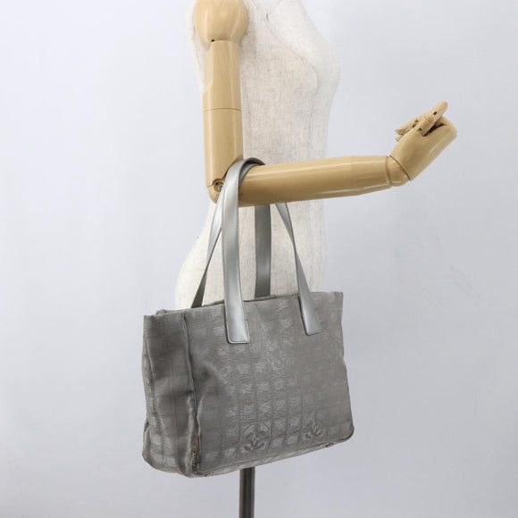 CHANEL New Travel line Tote Bag Silver CC Auth 164236