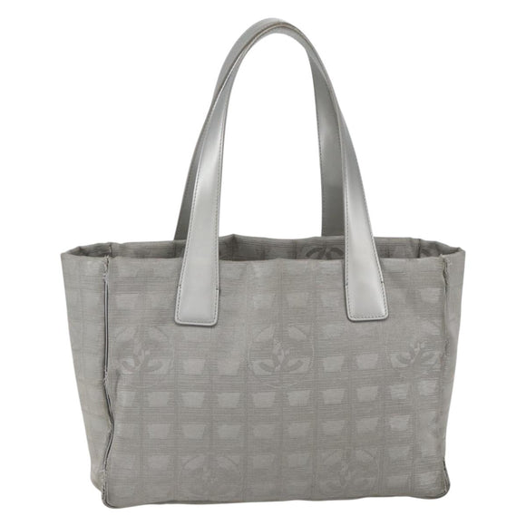 CHANEL New Travel line Tote Bag Silver CC Auth 164236