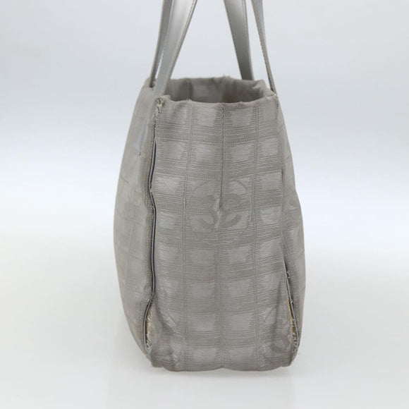 CHANEL New Travel line Tote Bag Silver CC Auth 164236