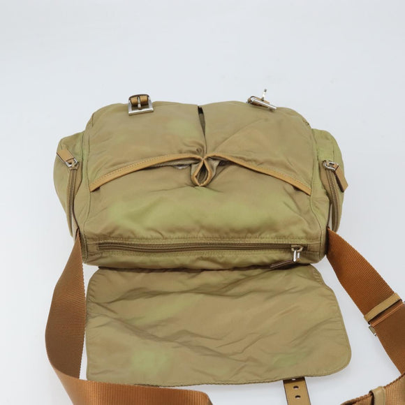 PRADA Shoulder Bag Nylon Beige Silver Auth 164243