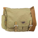 PRADA Shoulder Bag Nylon Beige Silver Auth 164243-1