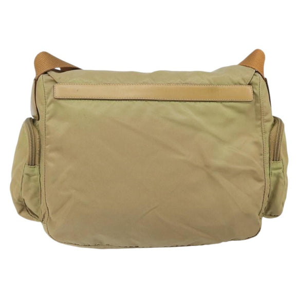 PRADA Shoulder Bag Nylon Beige Silver Auth 164243