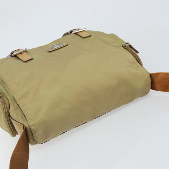 PRADA Shoulder Bag Nylon Beige Silver Auth 164243