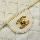 CHANEL Matelasse 30 Chain Shoulder Bag Patent leather White Gold CC Auth 164245-20