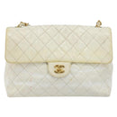 CHANEL Matelasse 30 Chain Shoulder Bag Patent leather White Gold CC Auth 164245-13