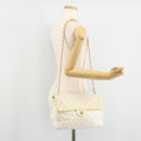 CHANEL Matelasse 30 Chain Shoulder Bag Patent leather White Gold CC Auth 164245-28