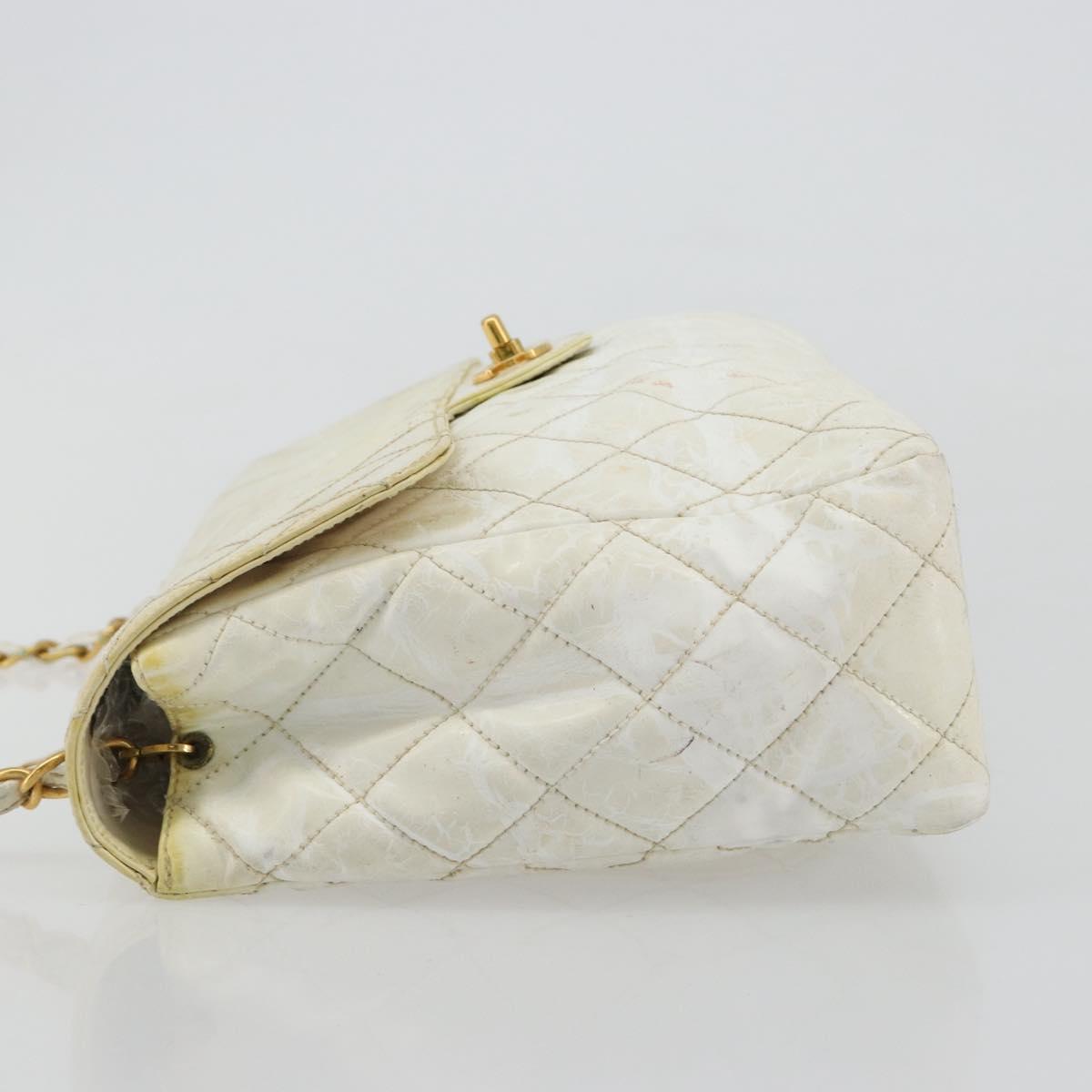 CHANEL Matelasse 30 Chain Shoulder Bag Patent leather White Gold 